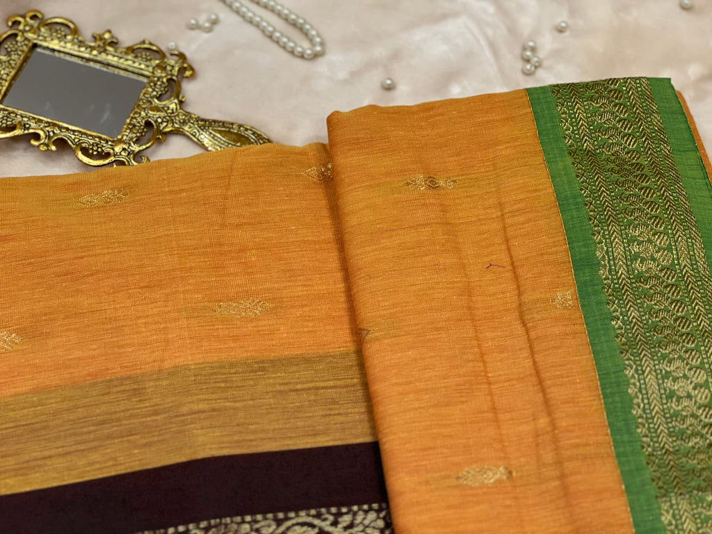 Mango handloom cotton saree by Ammavin Alamari – view 2