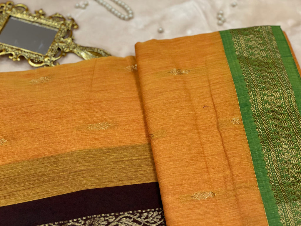 Mango handloom cotton saree by Ammavin Alamari – view 3
