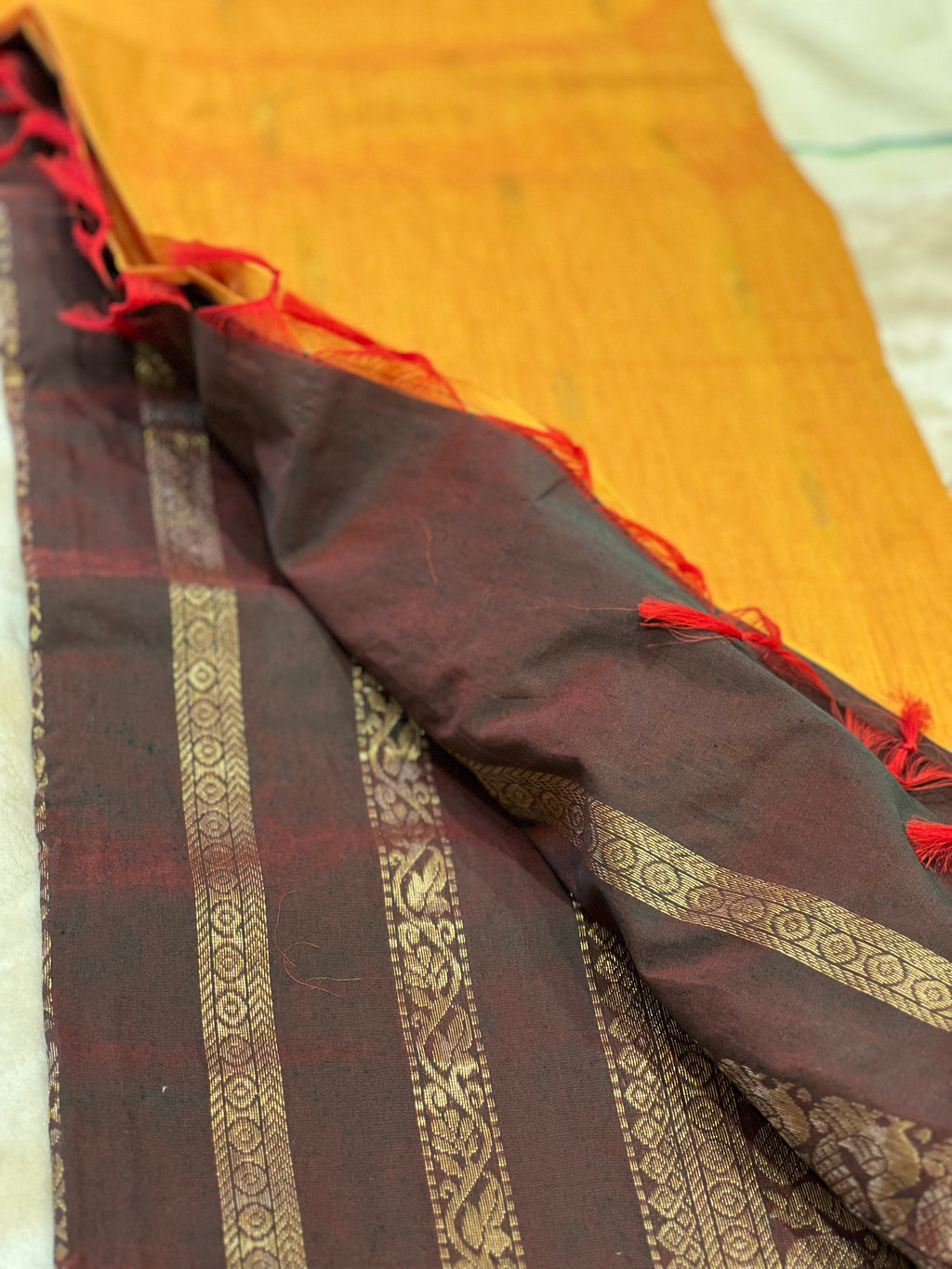 Mango handloom cotton saree by Ammavin Alamari – view 5