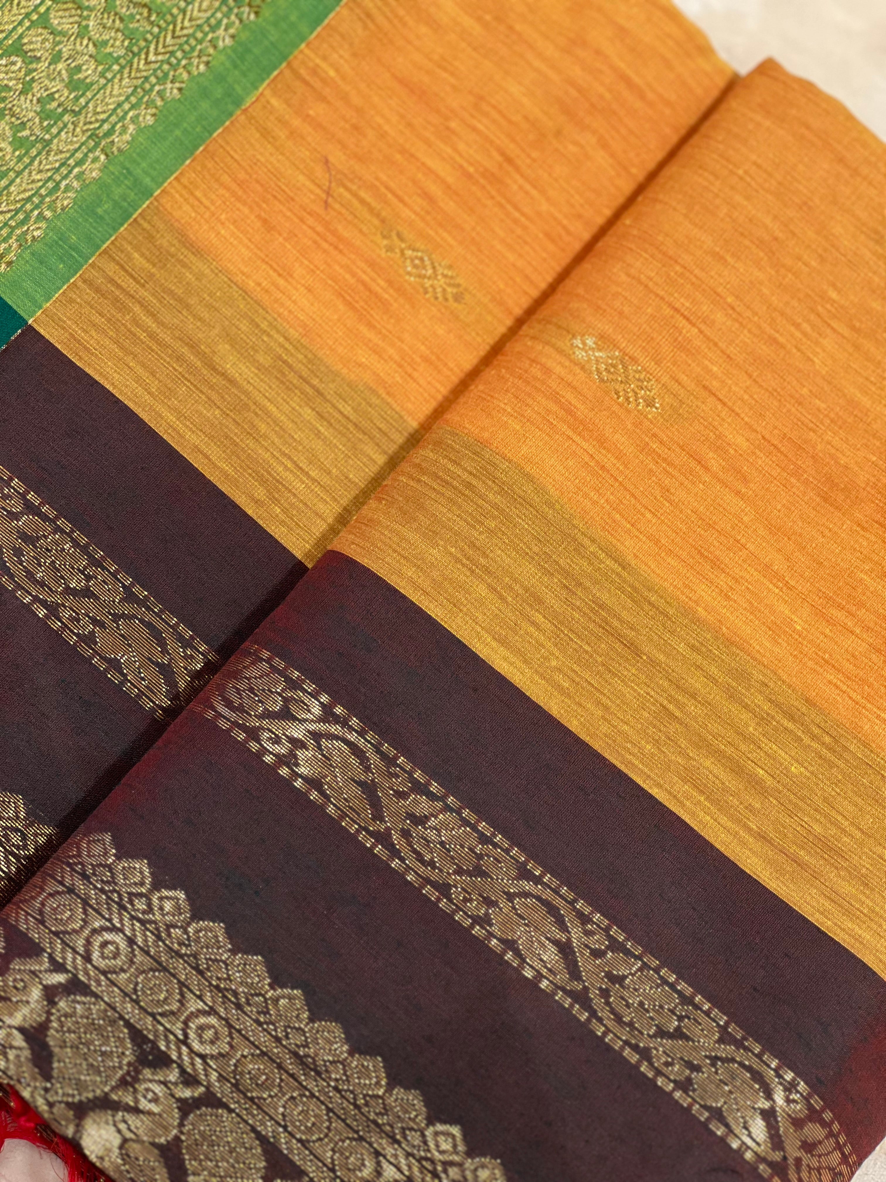Mango handloom cotton saree by Ammavin Alamari – view 6