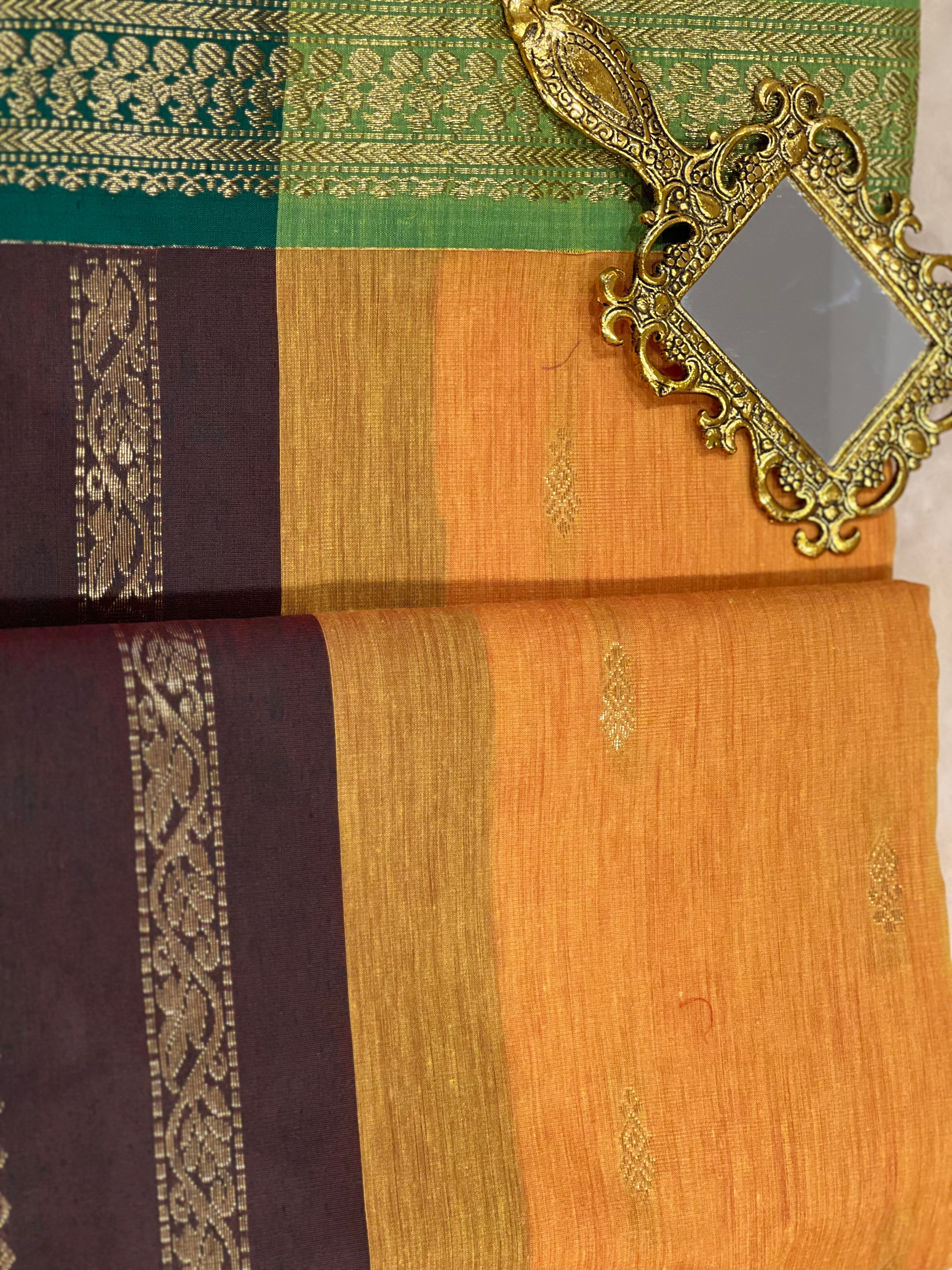 Mango handloom cotton saree by Ammavin Alamari – view 7