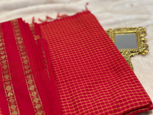 KumKum handloom cotton saree by Ammavin Alamari – view 1